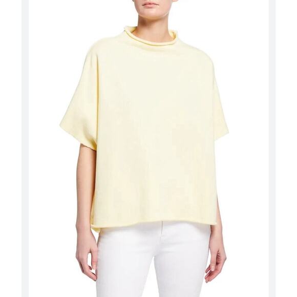 Frank & Eileen Capelet Top Funnel Neck Fleece Canary Yellow Sweatshirt Oversized - Picture 5 of 11